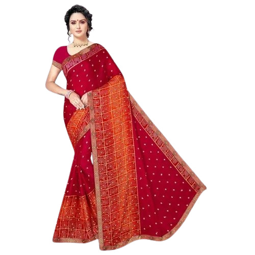 Printed Pure Chiffon Saree - Red, Regular Fit, Various Sizes | Lightweight, Soft, Breathable, Elegant Party Wear