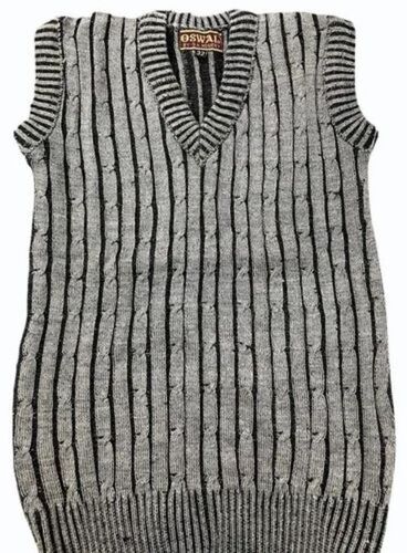 Woolen School Half Sweater - Striped, Grey, V Neck, Half Sleeves, Regular Fit | Breathable, Anti UV, Quick Dry, Comfortable Fit