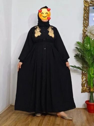 Embroidered Ladies Abaya - Black, All Size, Long Sleeve | Anti Wrinkle, Stylish, Comfortable, Washable