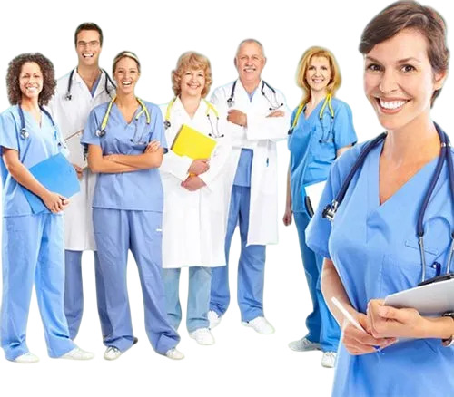 Hospital Staff Uniform - Soft Skin Friendly Fabric, White Blue, Full Sleeve, No Fade