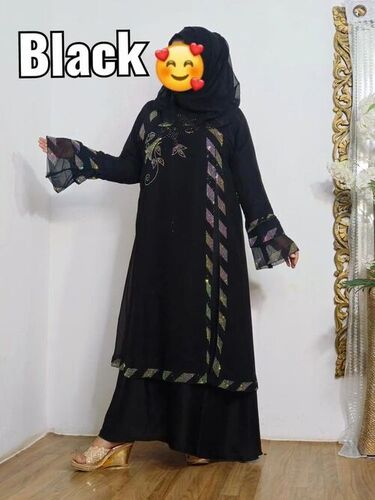 Ladies Abaya With Stone Work - Black, All Size, Long Sleeve | Anti Wrinkle, Comfortable, Washable