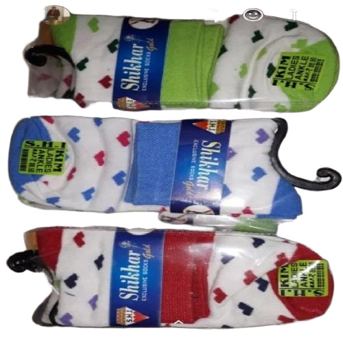 Ladies Ankle Socks - Woolen, Free Size, Multicolor | Anti Wrinkle, Fancy, Warm, Washable