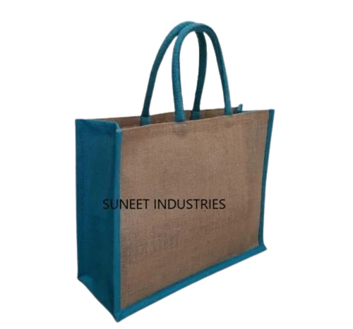 2 Kg Jute Shopping Bag - Customized Size, Brown and Blue | Eco Friendly, Durable, Zipper Closure