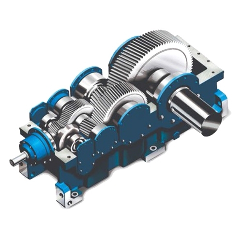 Gear Boxes - Iron Material, Standard Size, Blue & Silver, Helical Bevel Gears, Multiple Speed Ratios, Flange Mounting, Oil Lubricated