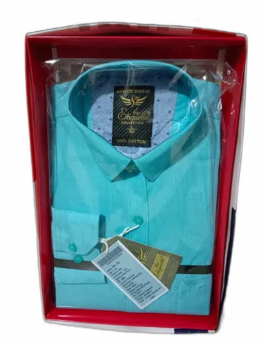 Men Aqua Blue Cotton Formal Shirt - Full Sleeves, Regular Fit, Machine Washable | Breathable, Anti UV, Quick Dry, No Fade