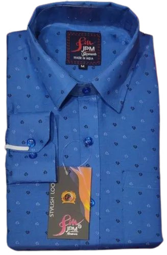 Men Blue Dotted Print Shirt - Cotton, Full Sleeves, Regular Fit, Blue | Breathable, Anti UV, Quick Dry, Comfortable Fit