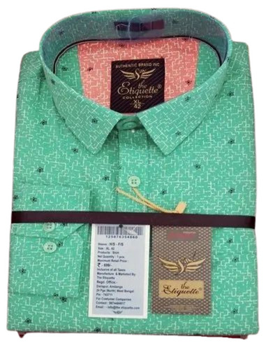 Men Green Cotton Shirt - Full Sleeves, Regular Fit, Dotted Pattern | Breathable, Anti-UV, Quick Dry, Comfortable Fit