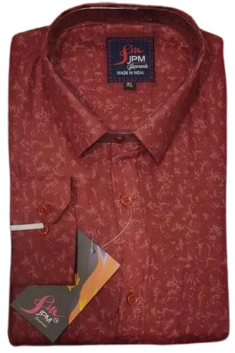 Men Maroon Printed Cotton Shirt