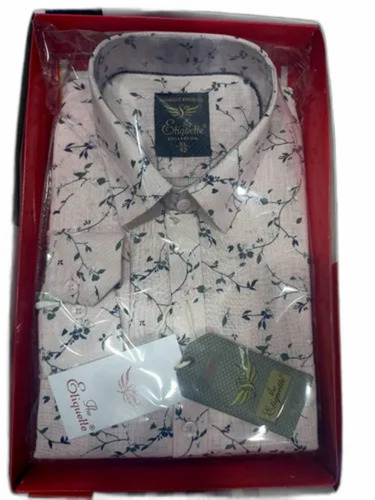 Men Off White Cotton Printed Shirt