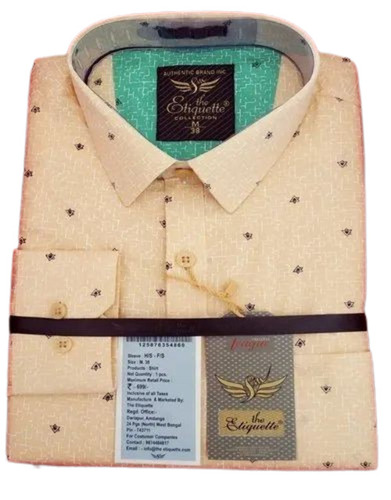 Men Yellow Cotton Shirt - Full Sleeves, Dotted Pattern, Regular Fit | Breathable, Anti UV, Quick Dry, Wrinkle Resistant