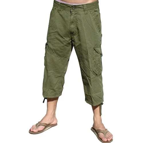Mens Capri - Cotton, Green, Button Closure | Anti Wrinkle, Vibrant Colors, Washable, Four Pockets