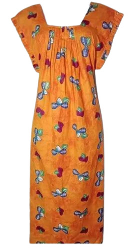 Ladies Orange Printed Cotton Nightgown