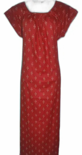 Ladies Red Printed Cotton Nightgown