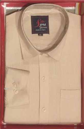 Men Beige Plain Cotton Shirt
