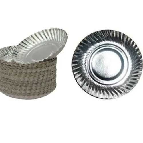 Plain Paper Plate - Paper, Customized Size, Silver | Disposable, Eco-Friendly, Cold & Heat Resistant, Water Resistant, Fine Finish, Round Shape