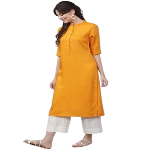 Girls Cotton Kurti - Regular Fit, Yellow, Embroidered | Anti Wrinkle, Breathable, Quick Dry, Washable