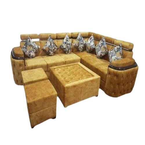 Golden L Shape Sofa Set - Wooden Frame, Brown, L Shape Sofa | Durable, Termite Proof, Strong Flexible, Modern Appearance