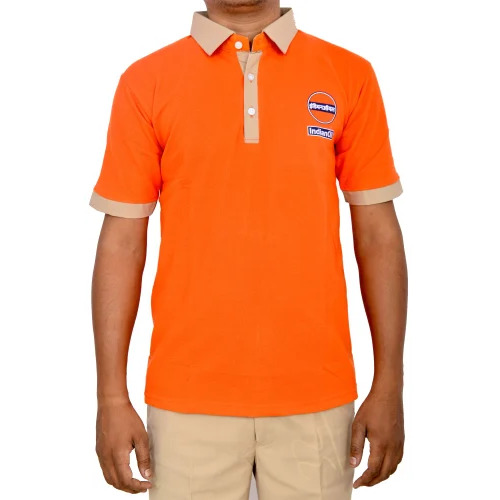 Indian Oil Petrol Pump Uniform Shirt - Poly Cotton, Medium, Orange | Half Sleeve, Breathable, Wrinkle Resistant, Comfortable