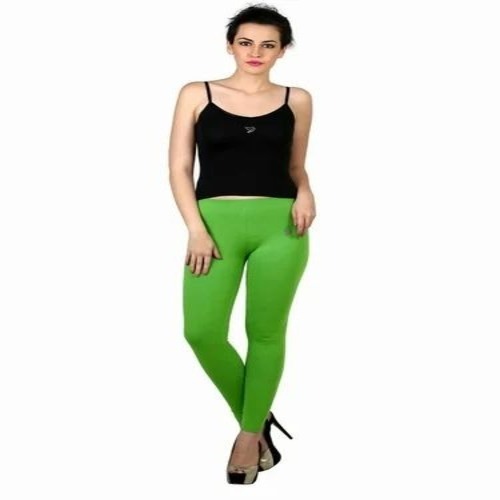 Ladies Green Leggings - Cotton Lycra, Mid Waist, Green, Plain | Breathable, Stretchable, Anti Wrinkle, Washable