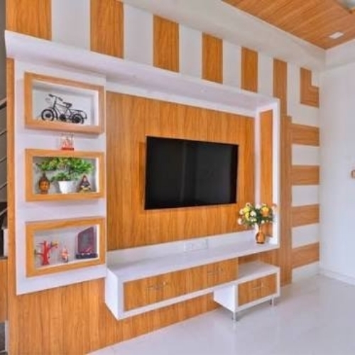 Polished Finish Wooden TV Wall Unit