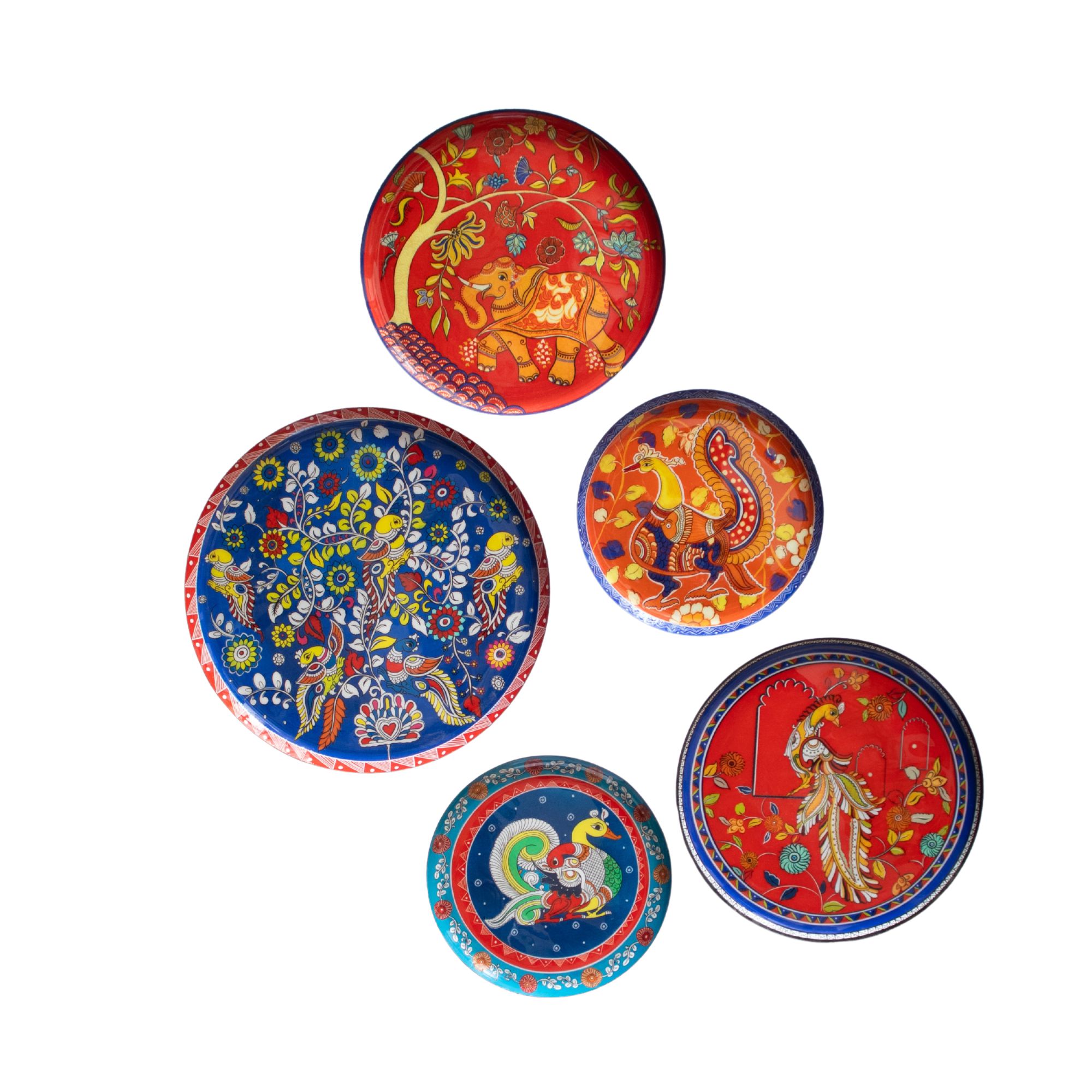 Ritualistic Chitrakala Wall Plate For Home Decoration Pack Of 5 Pieces - Color: Multi