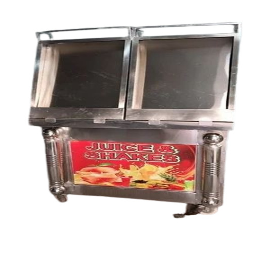 2 Sink Steel Fruit Juice Counter - Steel, 1800mm Length, Silver, With Cooler | Metal Body