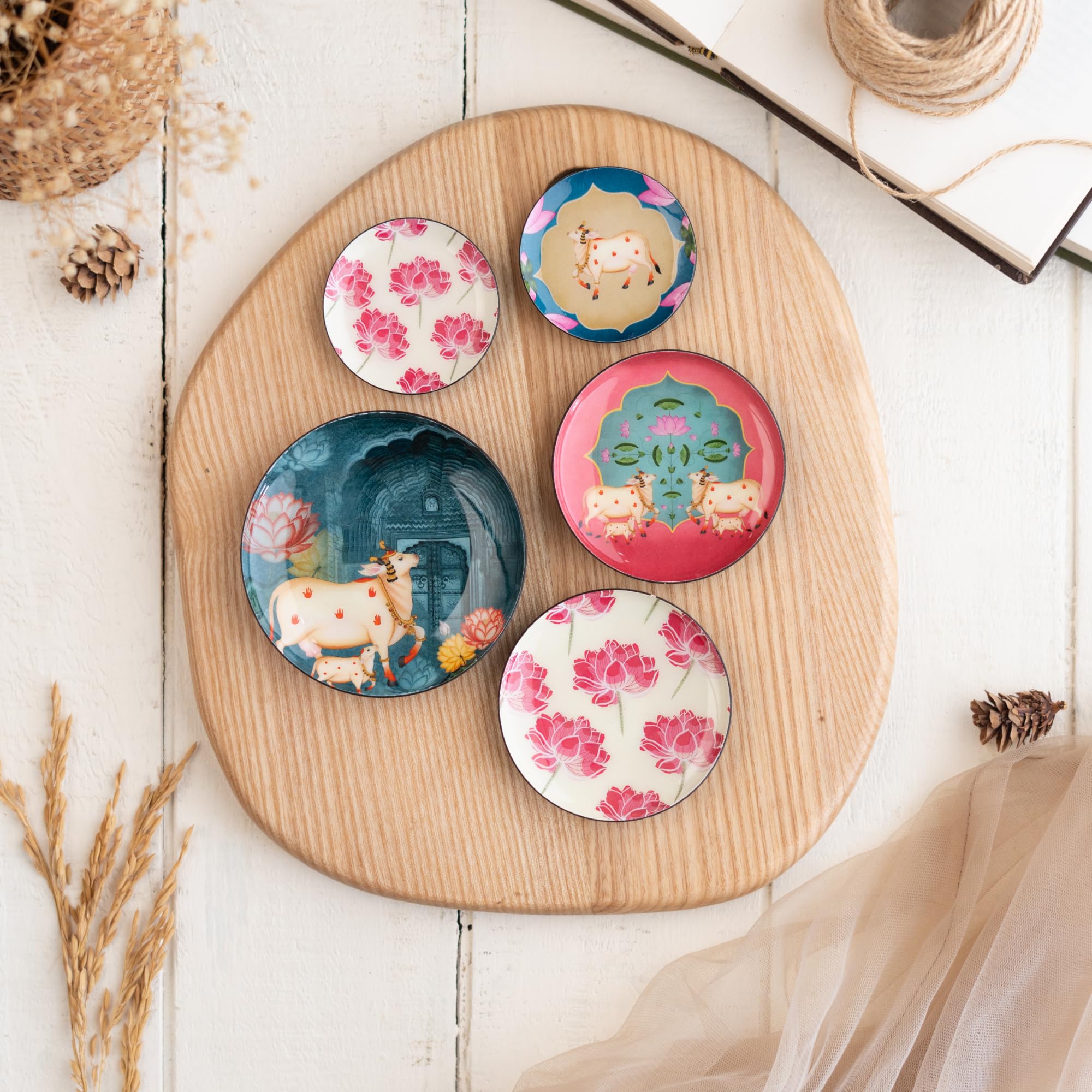 RITUALISTIC Pastel Pichwai Art Fridge Magnets | Metal & Non-breakable | Gift Items for Women and Men | Home Decor Gift Items | Fridge Magnets Refrigerator Stylish | Fridge Magnet Set of 5