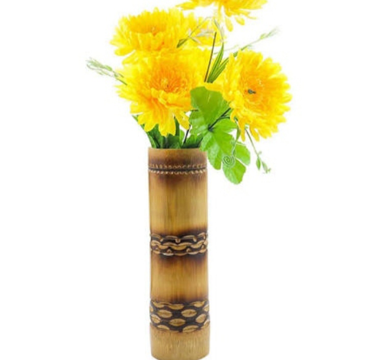Bamboo Handicrafts Decorative Flower Vase - Color: Natural Brown