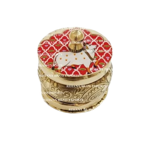 Designer Kum Kum Box - Brass, 2 Inch, Multicolor, Handmade Polished | Corrosion Resistant, Durable, Lightweight, Moisture Proof, Rust Proof, Fancy Decorative