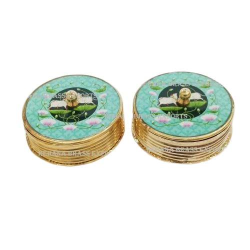 Fancy Round Kum Kum Box - Brass 2 Inch Multicolor, Handmade Polished | Corrosion Resistant, Durable, Lightweight, Moisture Proof, Rust Proof, Decorative