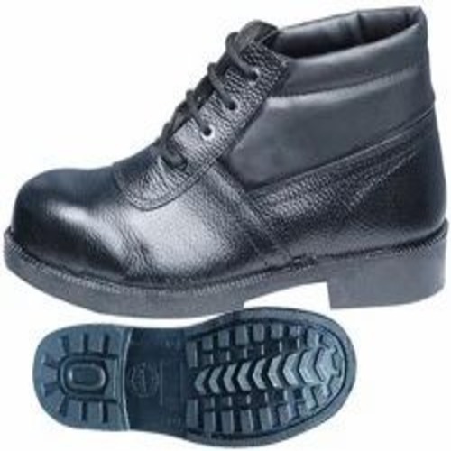 High-Ankle Black Safety Shoe - Leather, All Sizes, Black, Lace Shoes | Durable, Rubber Insole, Men's