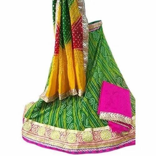 Designer Bandhani Silk Lehenga Choli - Multi Color Silk, Regular Fit | Embroidered, Lightweight, Breathable, Comfortable