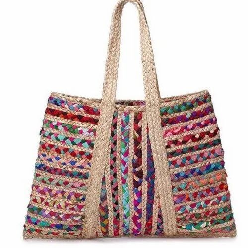 Handcrafted Jute Bag - 5 Kg Capacity, Multicolor, Zipper Closure, Hand Length Handle | Durable, Fine Finished, Eco-Friendly