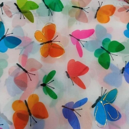 Floral Digital Printed Fabric - Pure Organza, Standard Length, Multicolor | Seamless Finish, Shrink-Resistant, 100 GSM