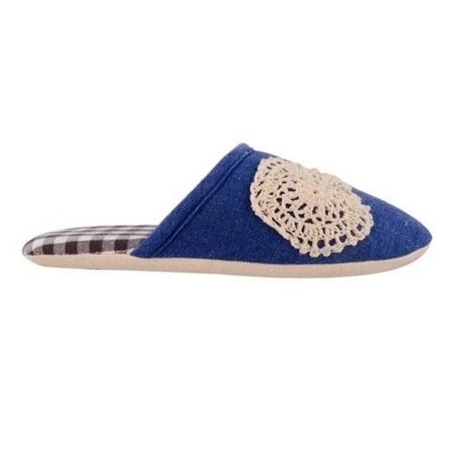 Ladies Slippers - Fabric, Blue Off White Checkered | Comfortable Fit, Lightweight, Durable Sole, Non-Slip Base