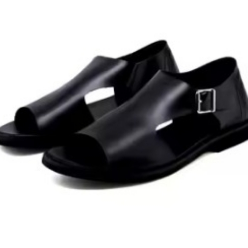 Mens Sandals - Leather Black, Lightweight Breathable Slip Resistant Durable Sole
