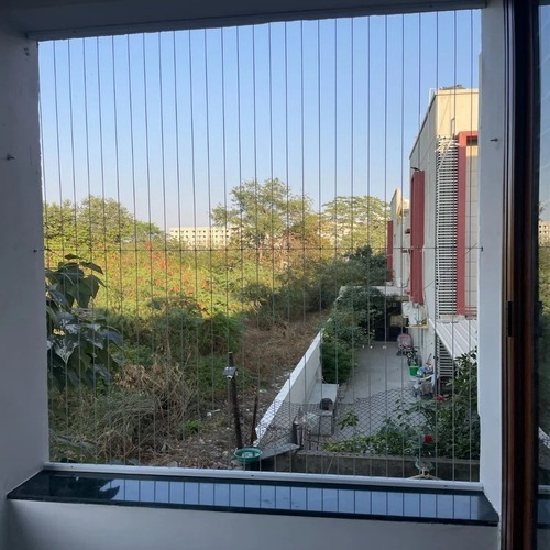 Modern Stainless Steel Invisible Balcony Grill - Stainless Steel, Custom Size, Any Color, 2mm Wire Diameter | Rust Proof, Eco Friendly, Galvanized Sheet Frame, Swing Open Style
