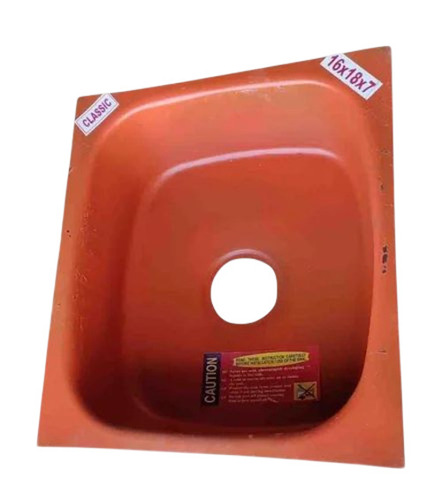 Single Bowl SS Sink - Stainless Steel, 22.8d x 60.6w x 45.5h Inch, Orange | Deck Mounted, Polished, Durable, Square Shape