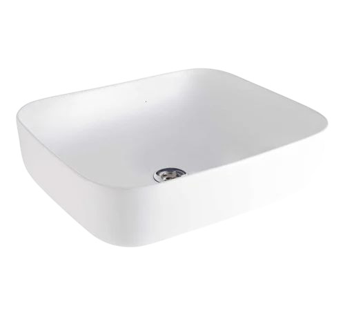Square Wash Basin - Ceramic, Standard Size, White | Deck Mounted, Polished Surface, Durable, Fine Finished