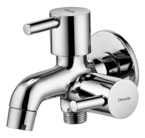 2 Way Brass Water Tap - Brass, Standard Size, White, Glossy Finish | Durable, Wall Mounted, High Flow Rate, Polished Surface