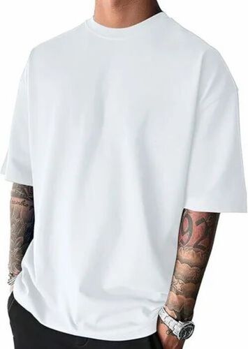 Men Fashion Oversized White Cotton T Shirts - Regular Fit, Half Sleeves, Quick Dry, Breathable