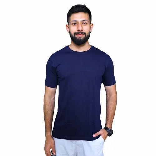 Men Navy Blue Cotton T-Shirts