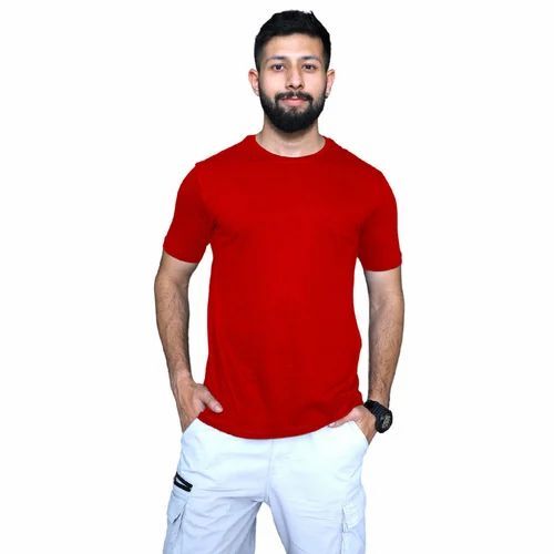 Men Plain Red Color Cotton T-Shirts