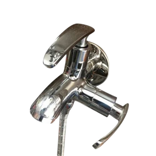 Silver 2 Way Brass Water Tap - Brass, Standard Size, Silver, Polished | Durable, Wall Mounted, High Flow Rate, Glossy Finish