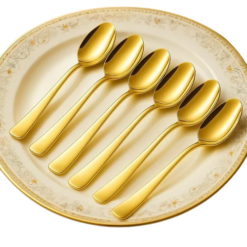 6 Pieces Stainless Steel Golden Spoons Set - Design: Plain