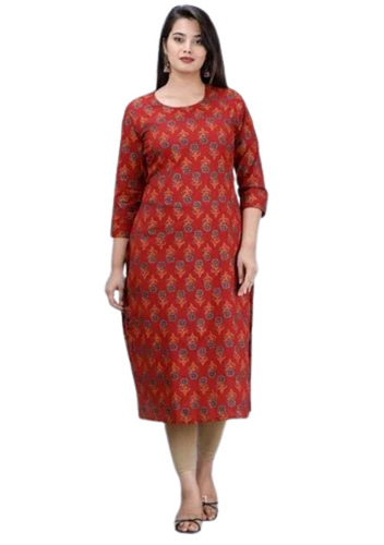 Cotton Printed Women Round Neck Kurti