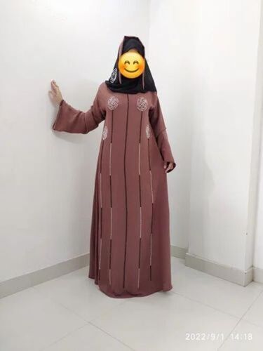 Delicate Rose Handwork Front Closed Ladies Abaya - Cotton, All Size | Anti Wrinkle, Skin Friendly, Comfortable, Washable