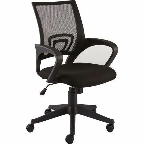 Modern Black Office Chair - Polyester Mesh, Adjustable Height, 5 Wheels, Fixed Arms, Rotatable, Durable Eco-Friendly