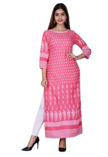 Pink Rayon Printed Kurti