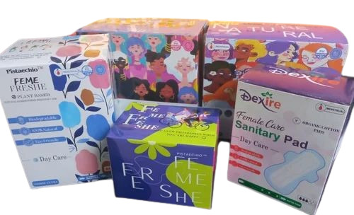 Printed Sanitary Pad Box - 270 GSM SBS Paper, Multicolor, Customized Size | Glossy Lamination, Moisture Proof, Eco Friendly, Digital Print